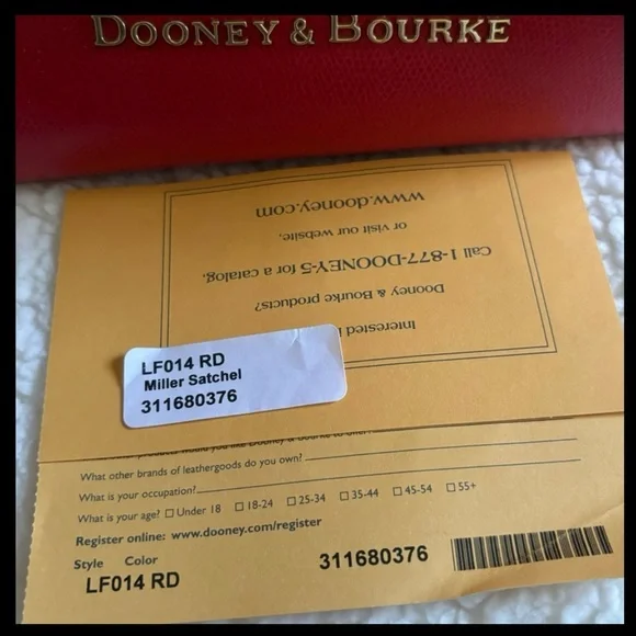 Dooney & Bourke Miller Leather Satchel—Red with tan handles - Picture 8 of 15